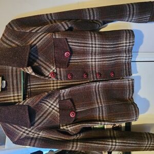 Wrapper Plaid Jacket with Red Accents